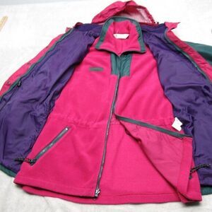 VTG Columbia Jacket Womens Medium Green Longs Peak Stow Hood Fleece Liner 3 in 1